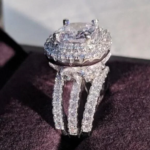 NEW LUXURY ENGAGEMENT 925 STERLING SILVER DIAMOND RING, CUTE RING, SHINY RING. - Picture 4 of 7